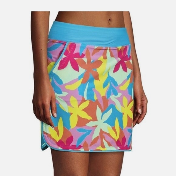 Lands' End Womens Swim Skirt Swim Bottoms Skort Turquoise Multi Floral Size 18 - Picture 5 of 10